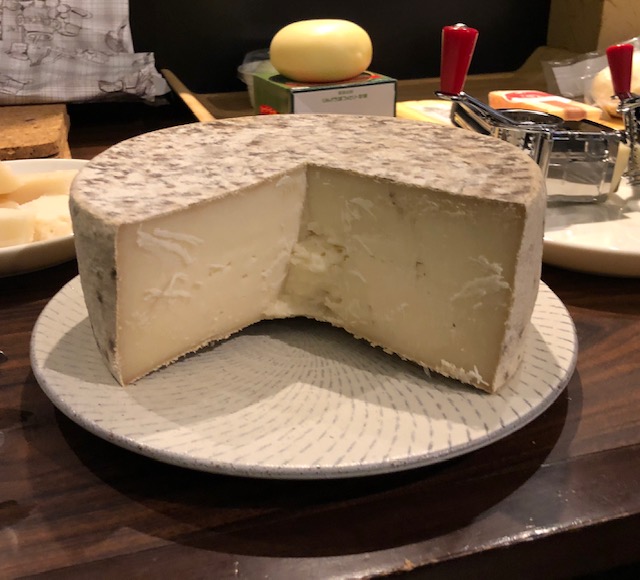 ヤギのセミハードチーズの断面。